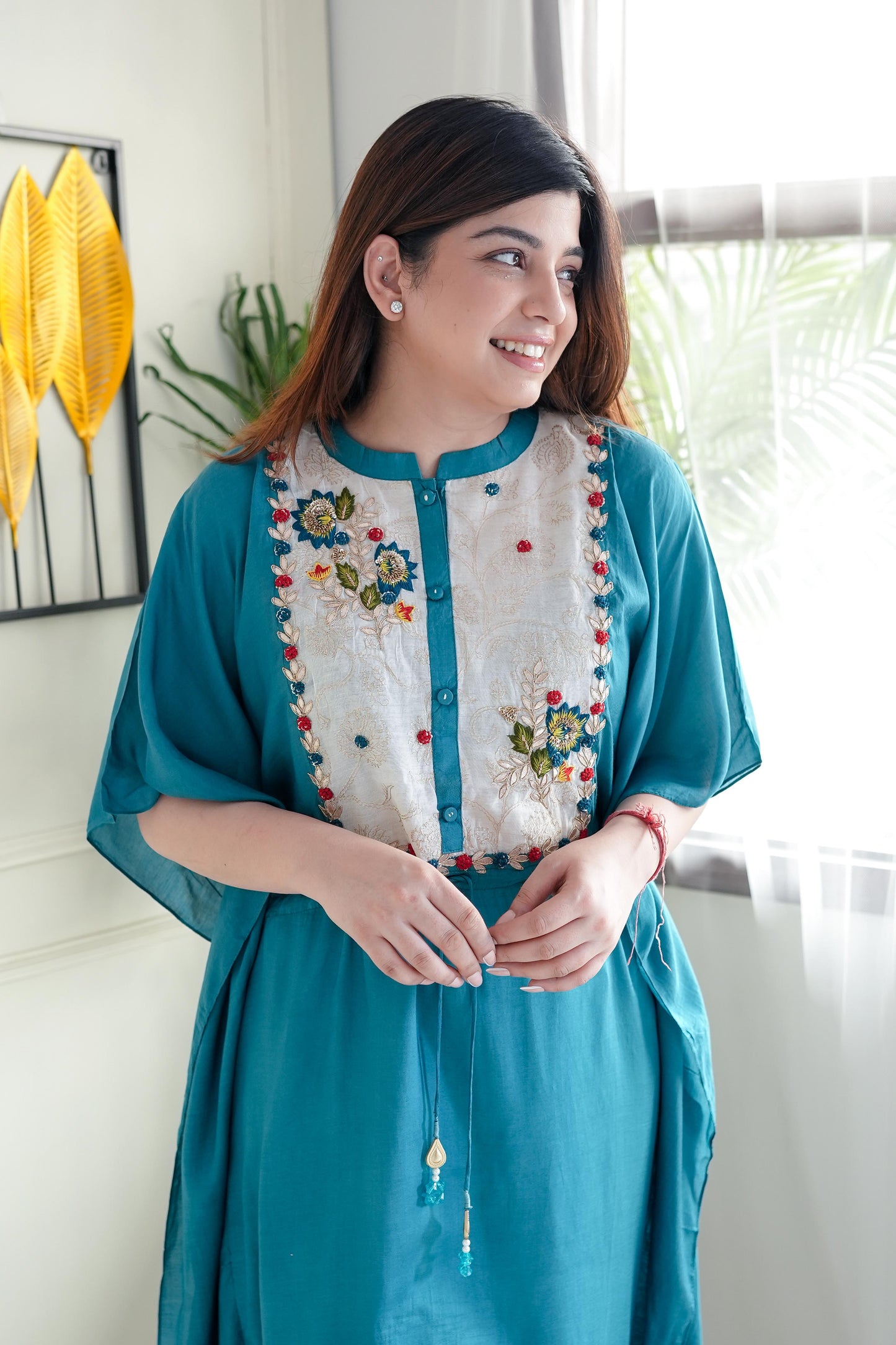 Simar Blue Embroidered Kaftan Set