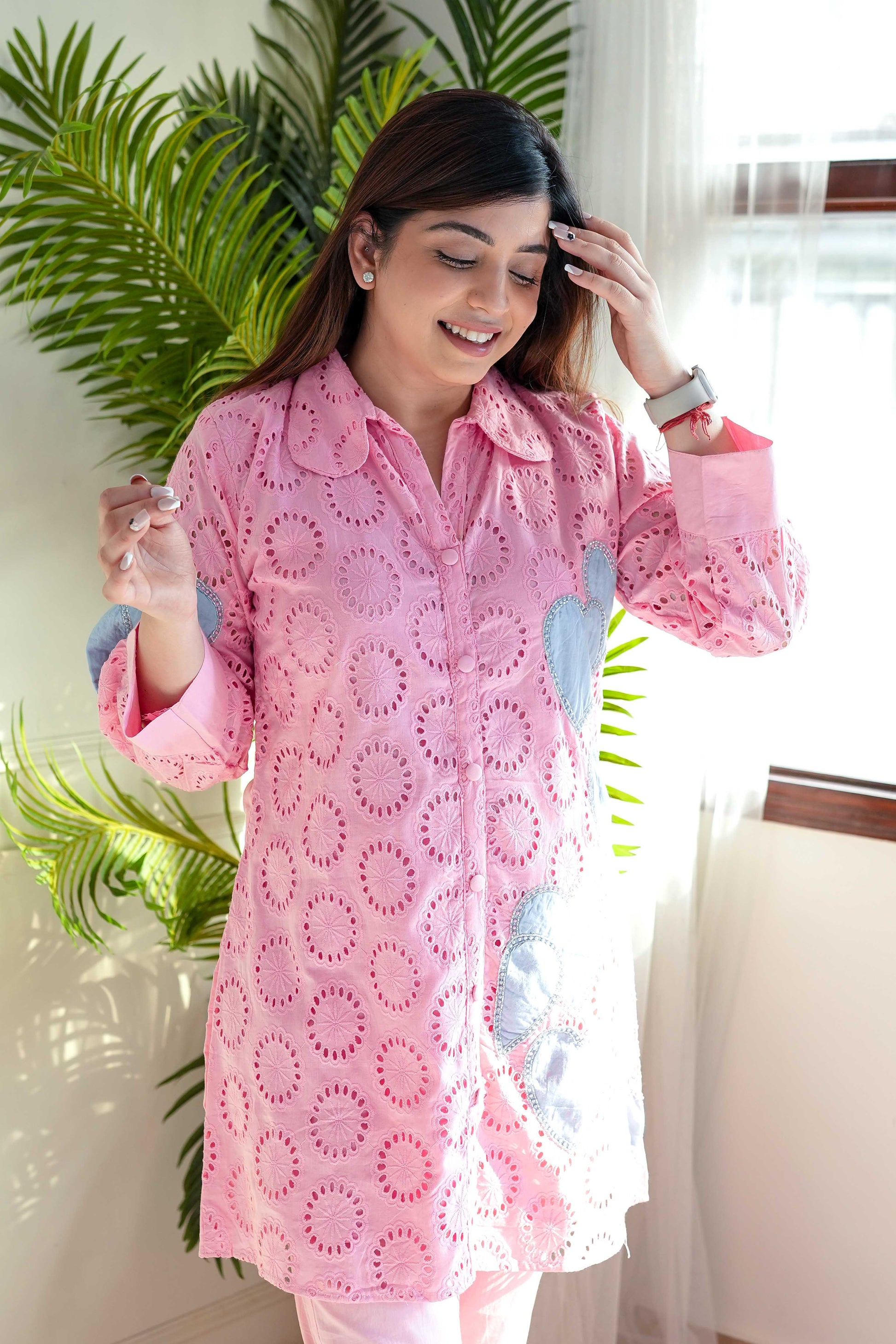 Mehreen Pink Embroidered Schiffli Cordset