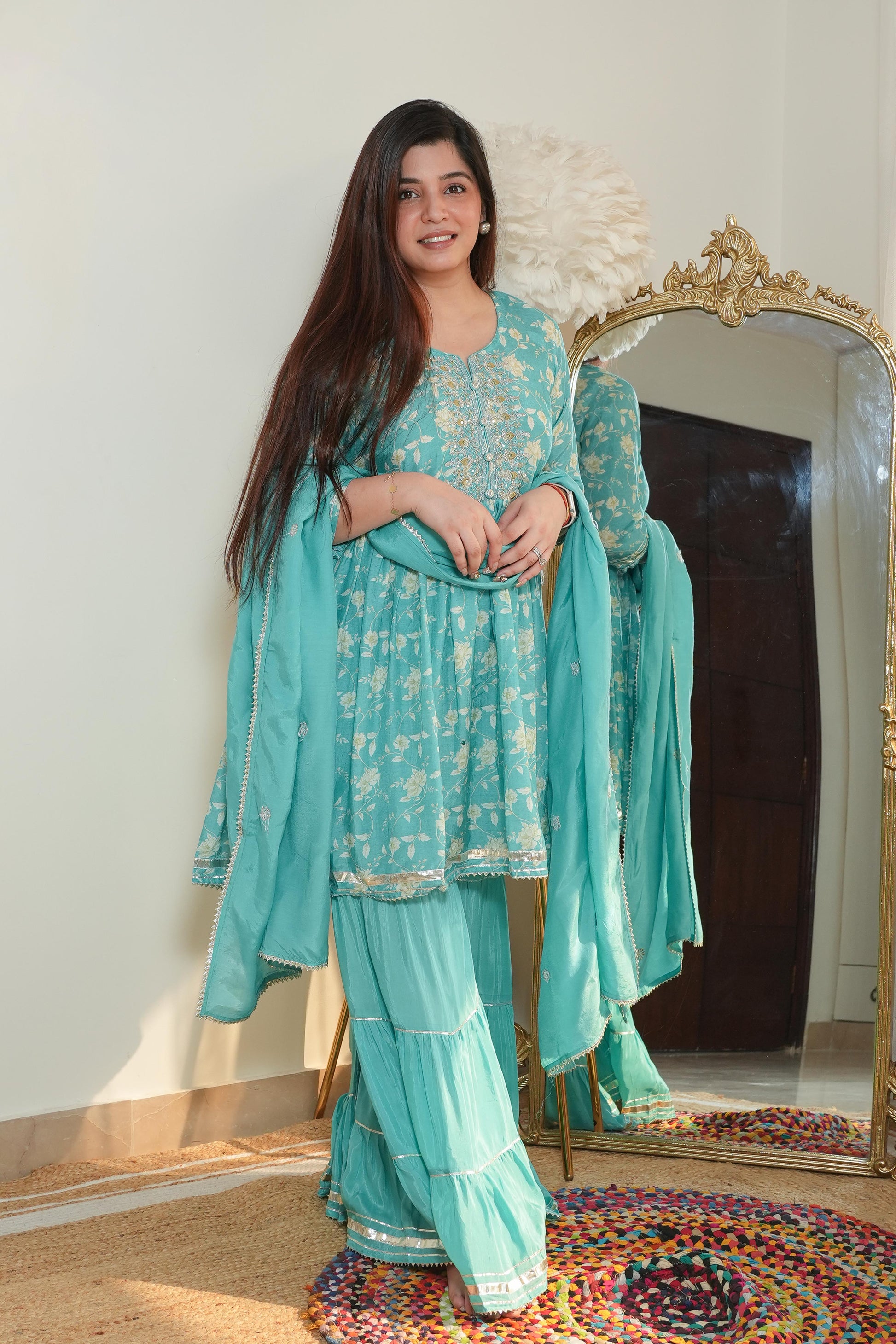 Meet Blue Sharara Suit Set