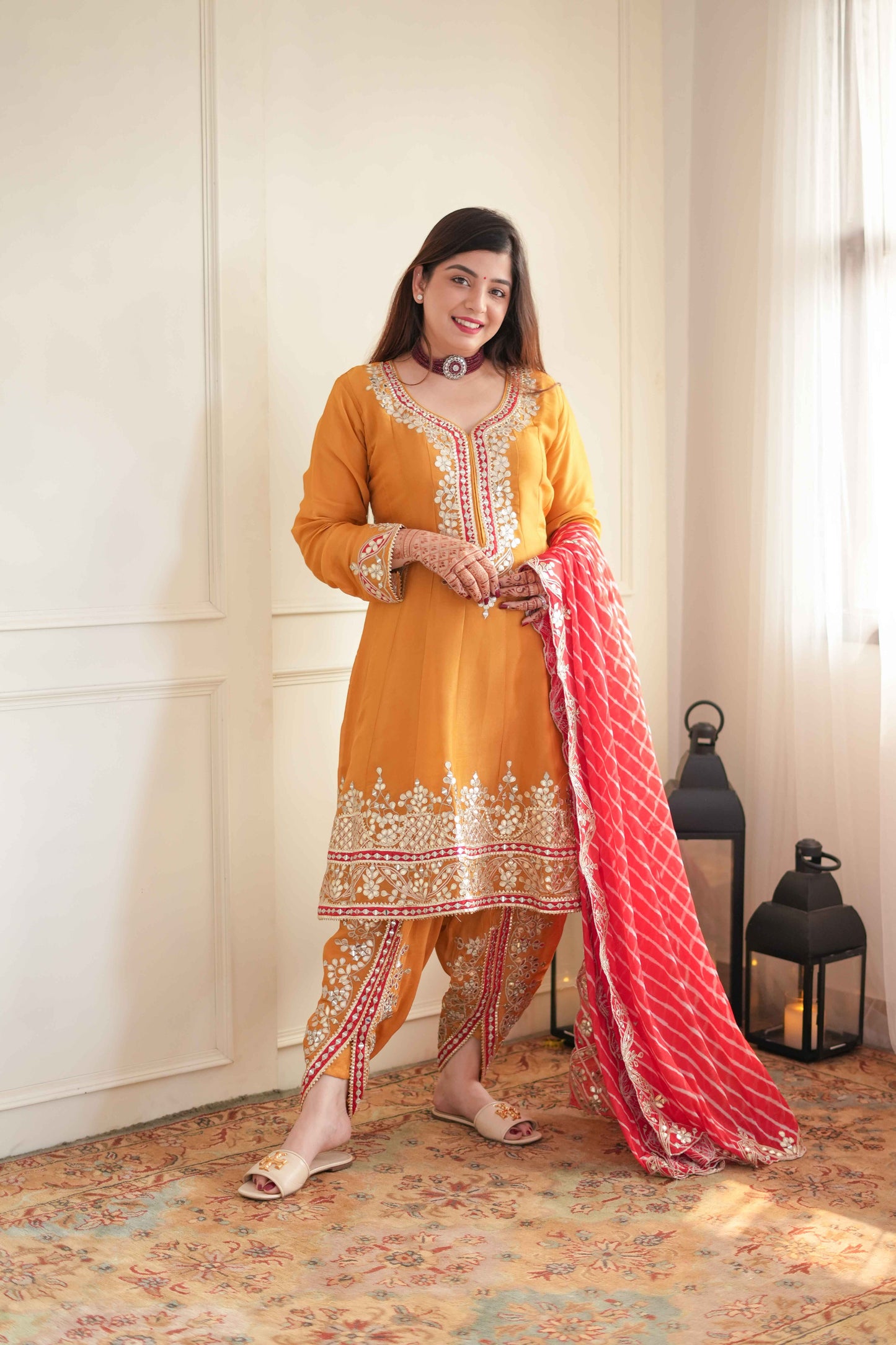 Seher Yellow Short Anarkali With Lehriya Dupatta.