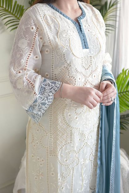 Zainab White Cutwork Pakistani Suit