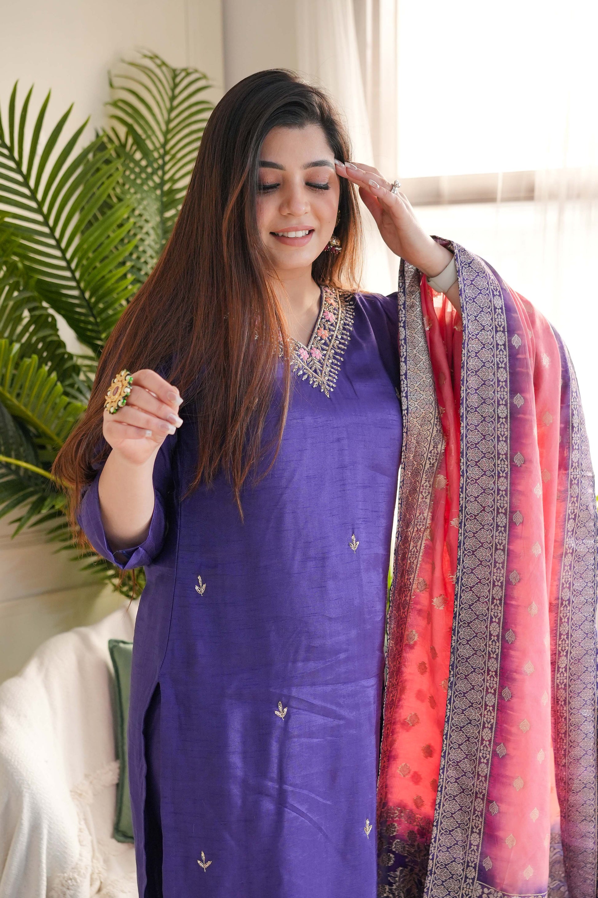 Ujjivan Purple Silk Suit Set