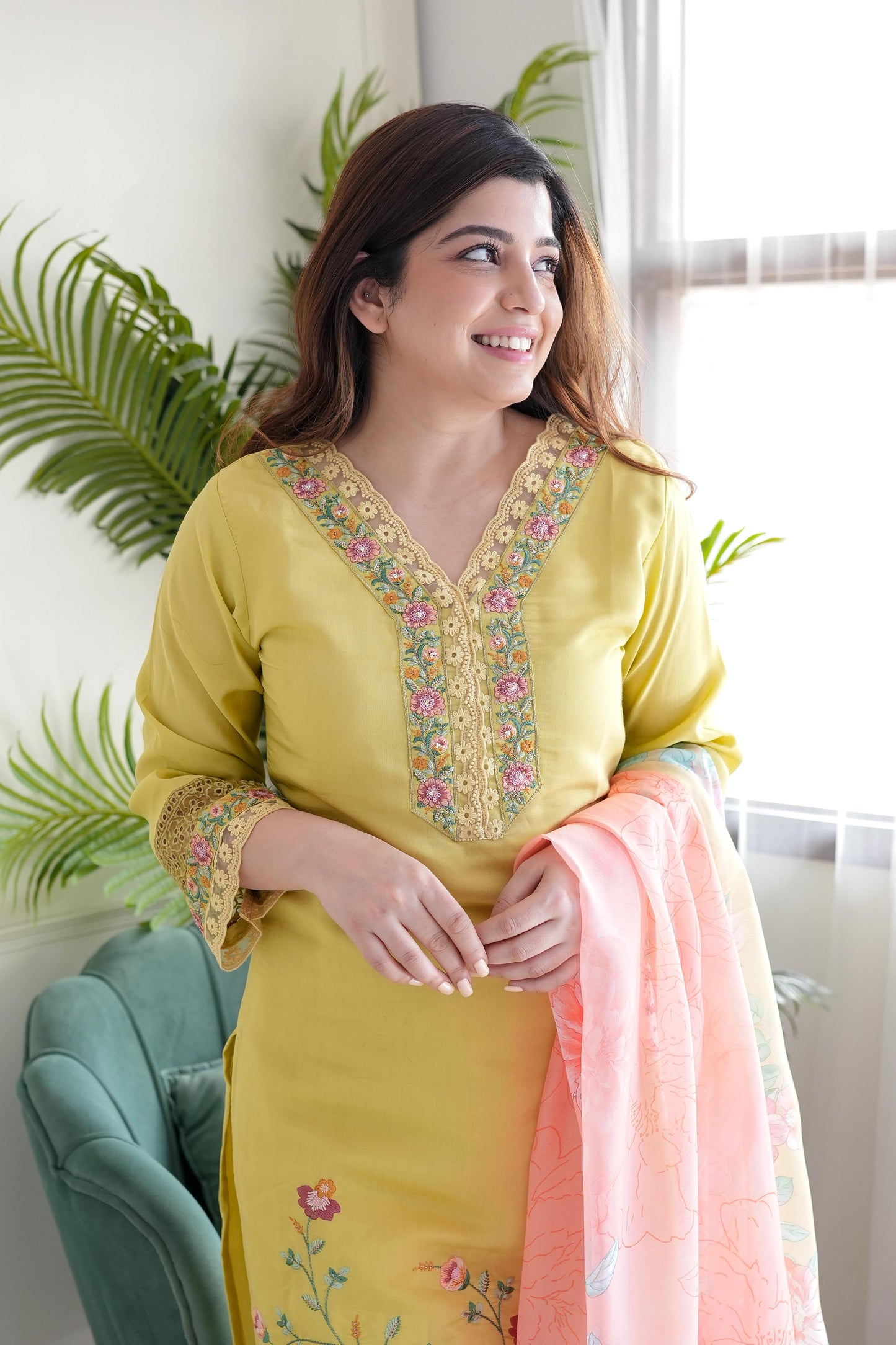 Reeth Yellow Embroidered Suit Set