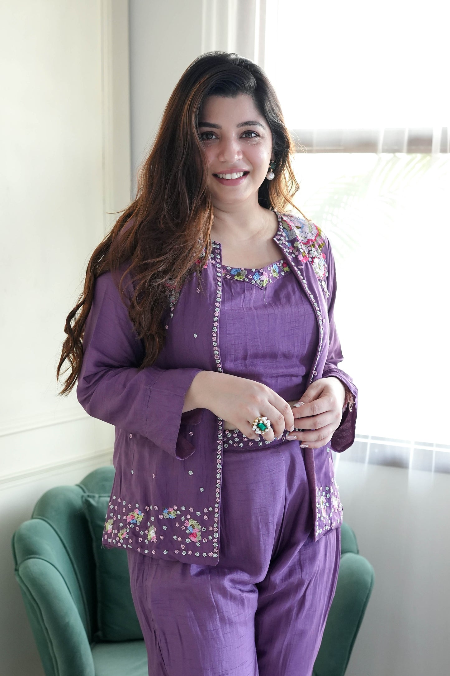 Sehr Purple Embroidered Co ord Set