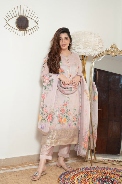 Seerat Lavender Floral Silk Suit Set