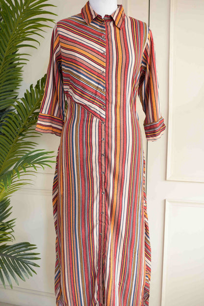 Multi-coloured Striped Shirt Dress with Belt