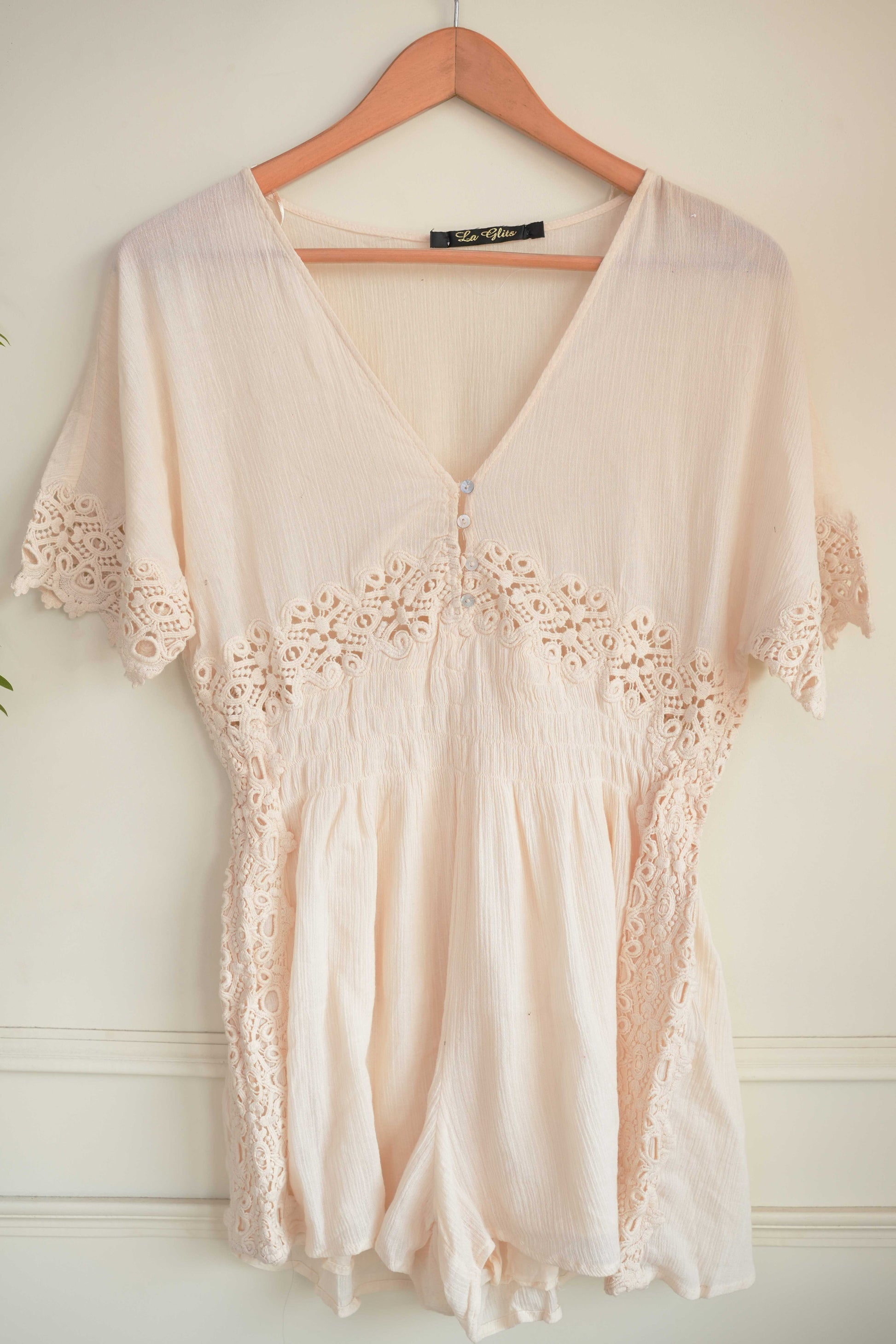 Peach Lace Work Playsuit