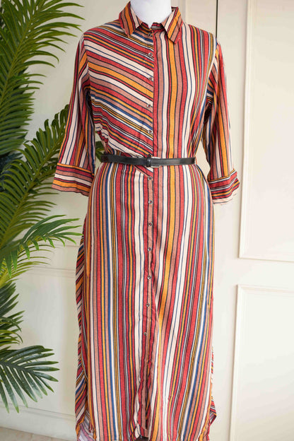 Multi-coloured Striped Shirt Dress with Belt