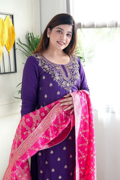 Hridya Purple Silk Suit