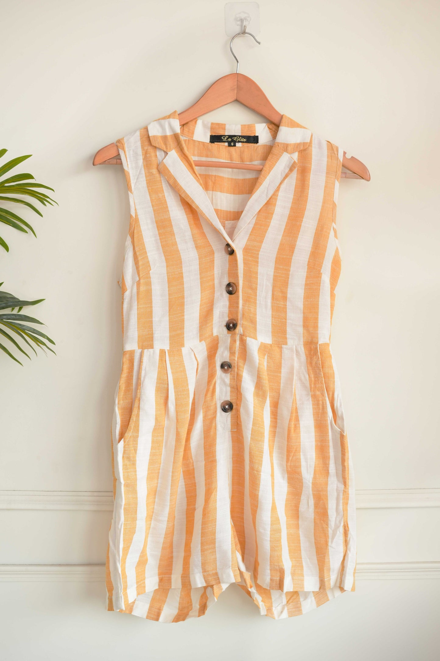 Yellow Striped Button Up Playsuit