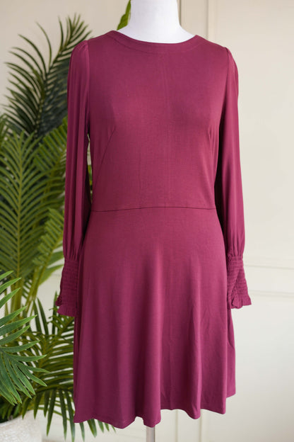 Maroon Full Sleeves Short Dress