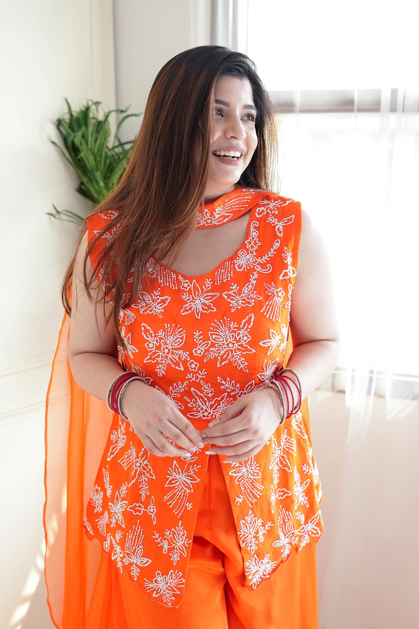 Sukoon Orange Embroidered Suit