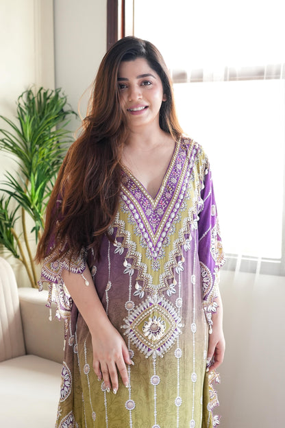 Preet Shades Of Purple Printed Kaftan Set