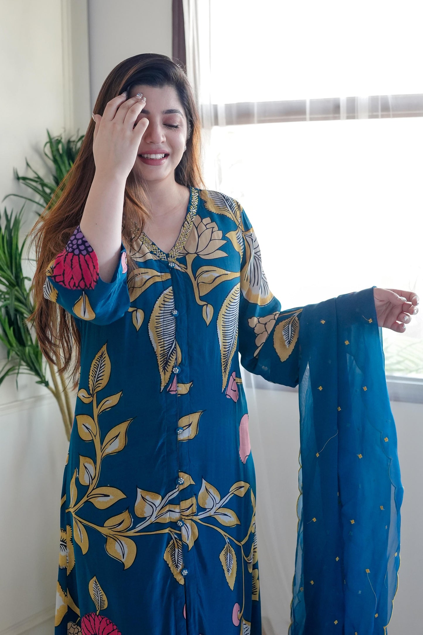 Beena Blue Printed Suit Set