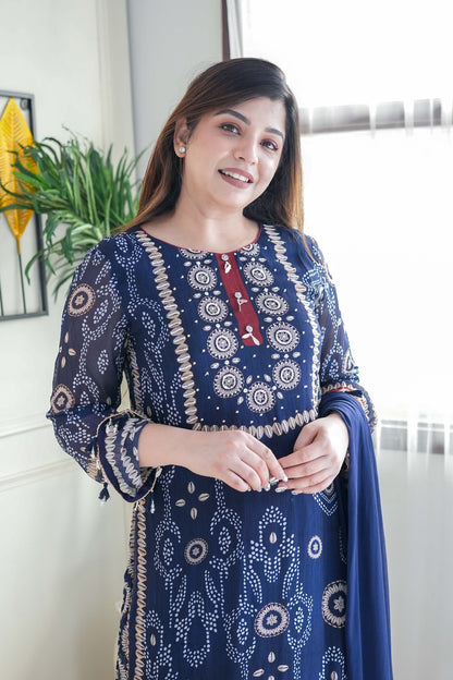 Yebaz Blue Printed Suit Set