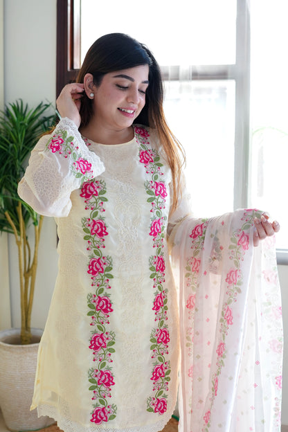 Kiara Off White Thread Work Suit Set