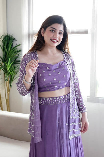 Jeenat Purple Embroidered Three Piece Set