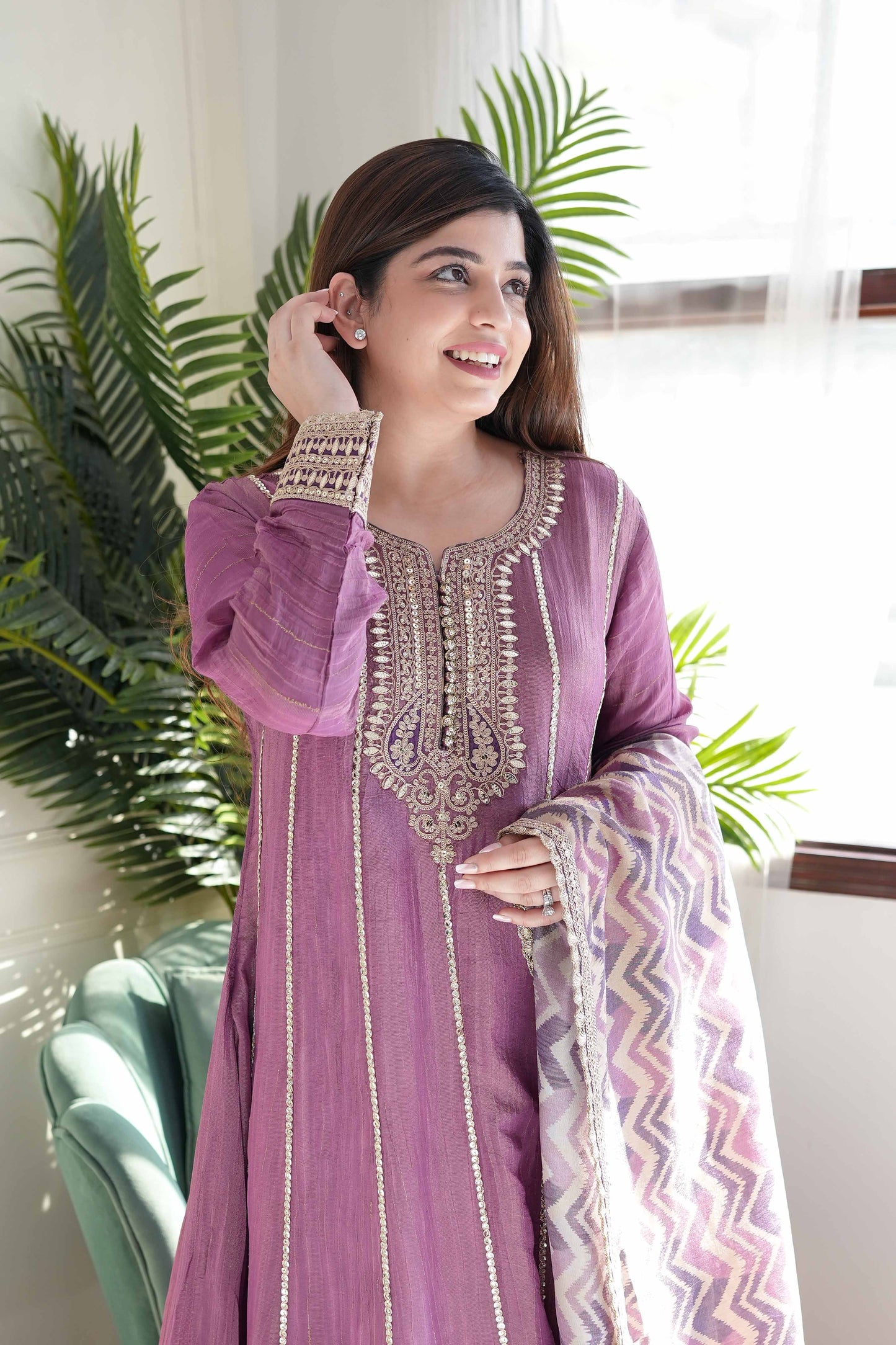 Zora Purple Embroidered Anarkali Suit