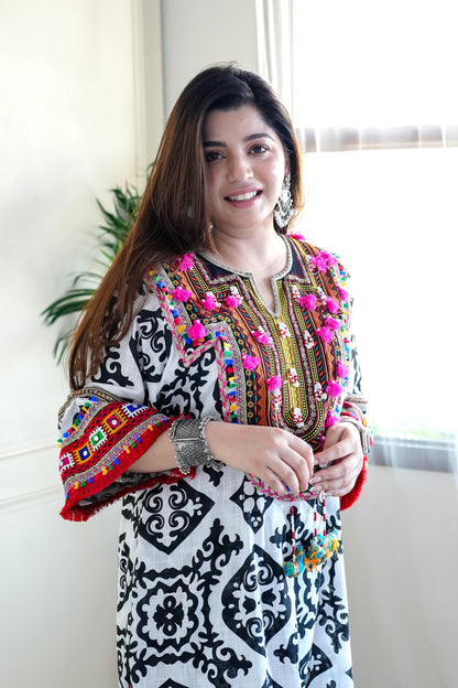 Mehran Black Printed Chogha With Pants