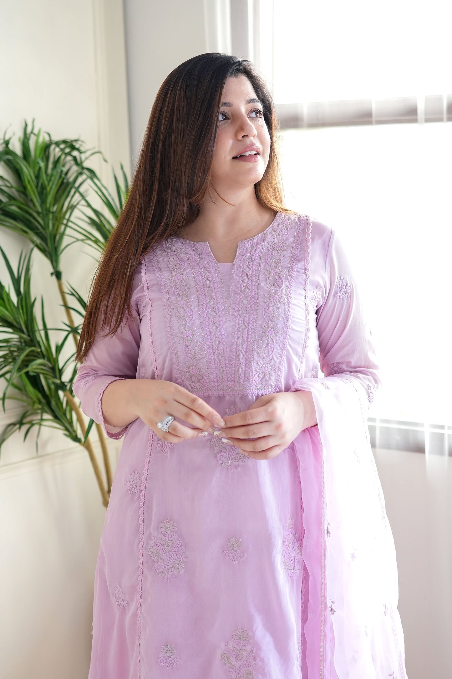 Alam Schiffli Detailing Anarkali Suit Set