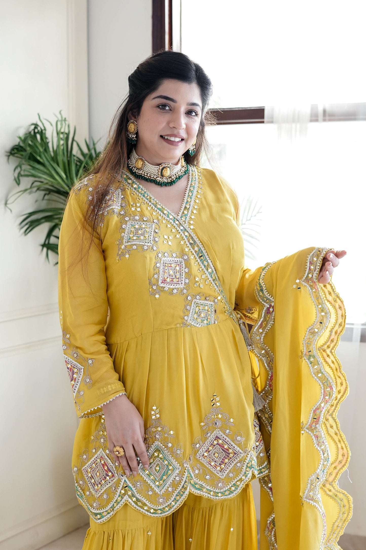 Anaya Yellow Mirror Work Sharara Set