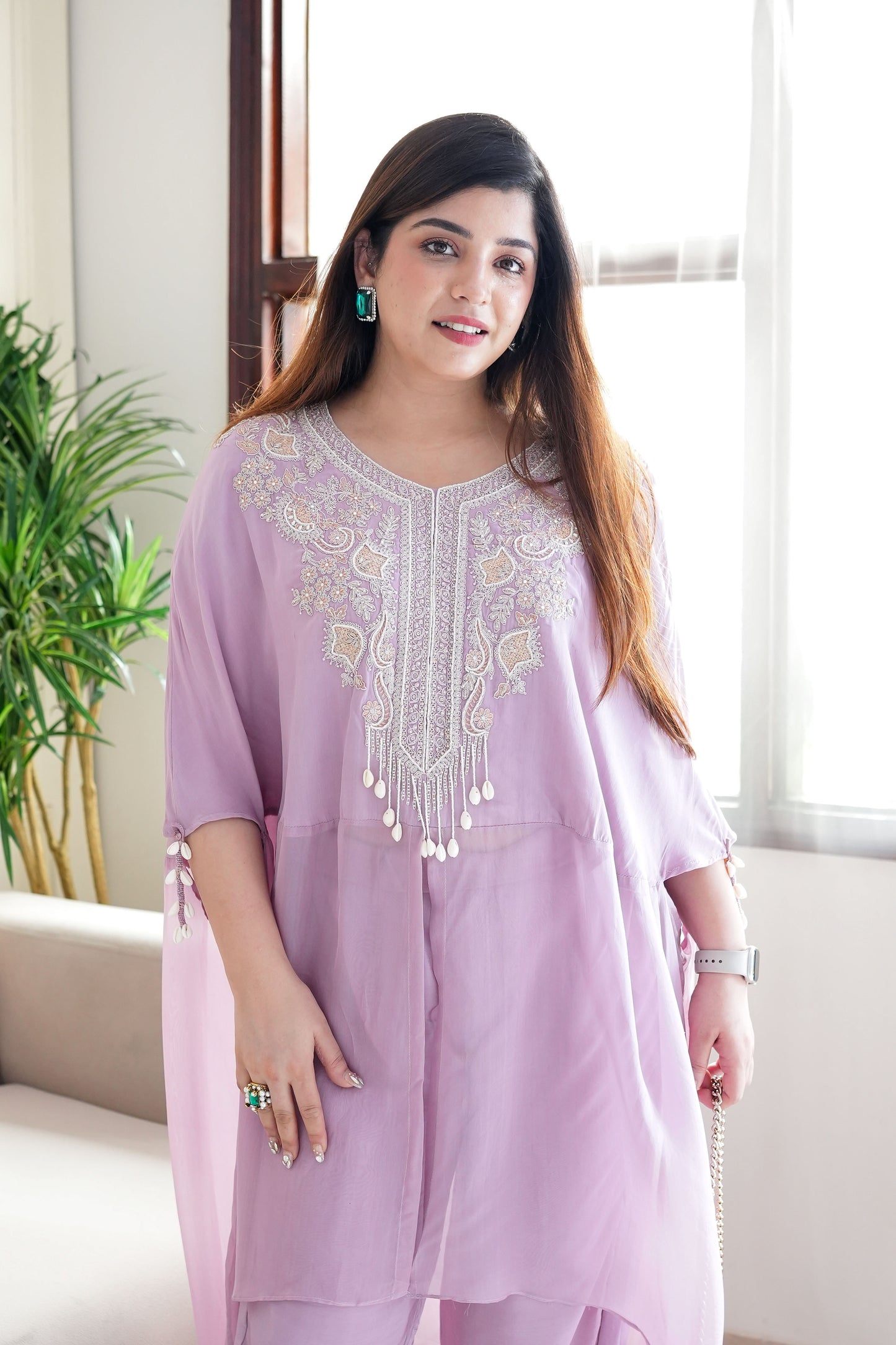 Syra Lilac Embroidered Three Piece Set