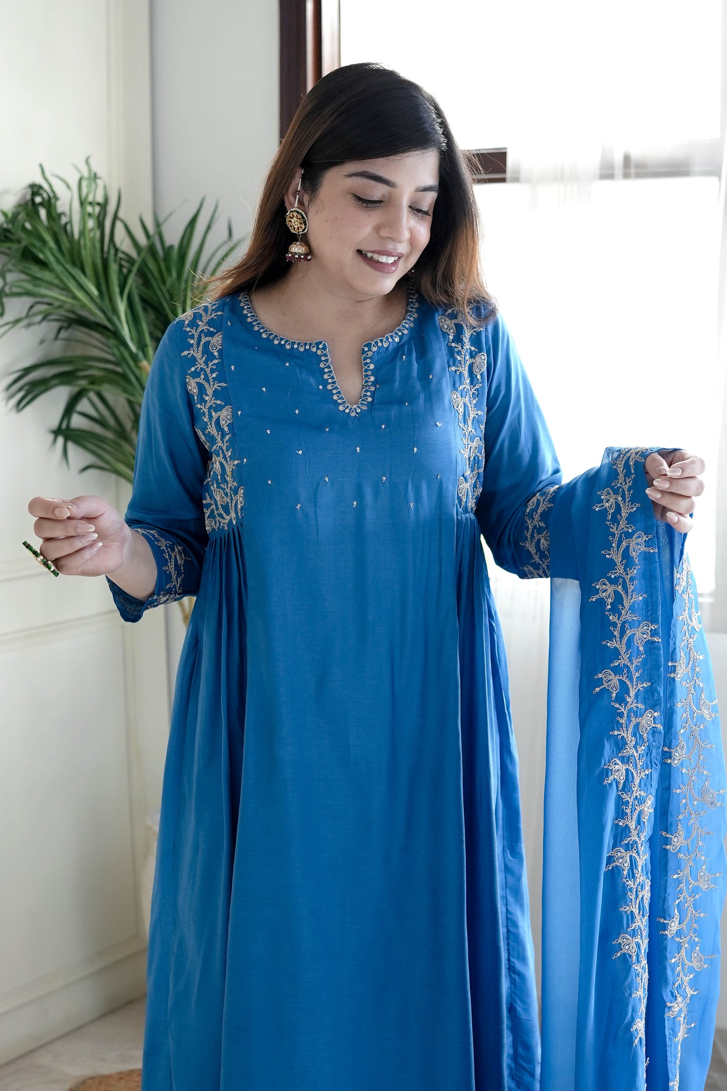 Simar Blue Embroidered Anarkali Suit Set