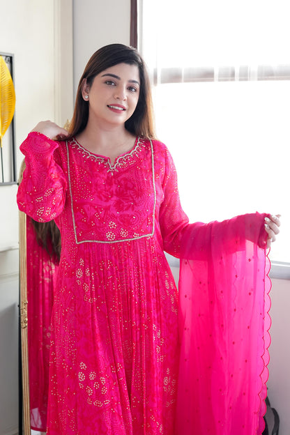 Sifra Hot Pink Embroidered Anarkali Suit Set