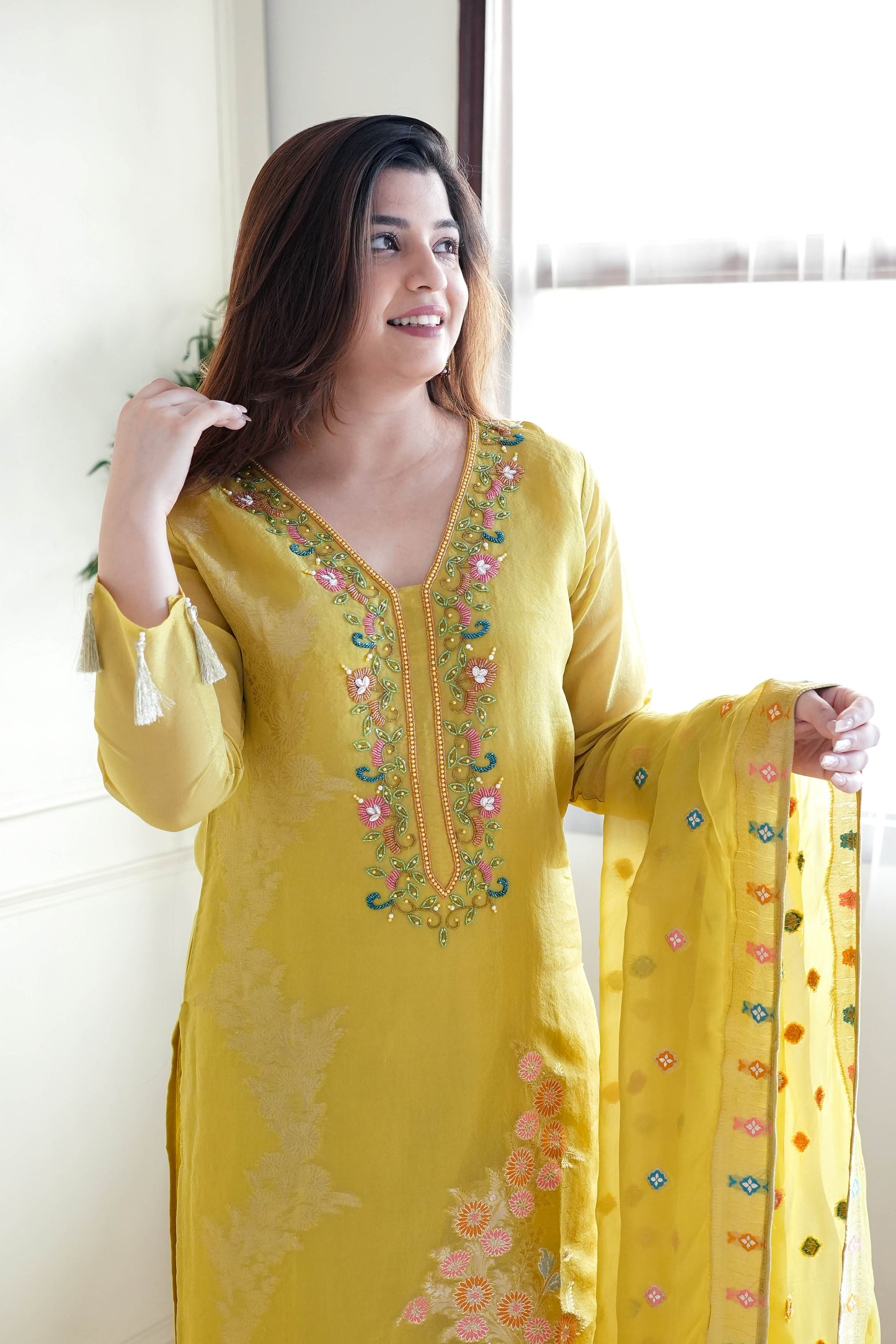 Begum Yellow Embroidered Suit Set