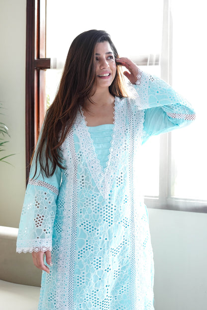 Farah Blue Cutwork Plazo Set