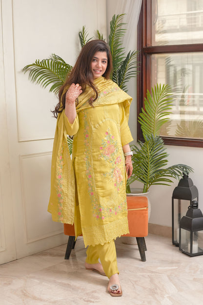 ILahi Yellow Embroidered Suit Set