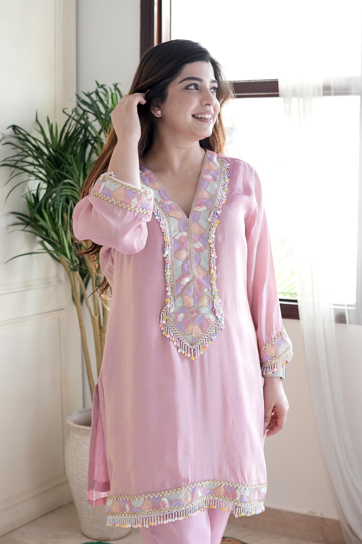 Zoya Pink Embroidered Co ord Set