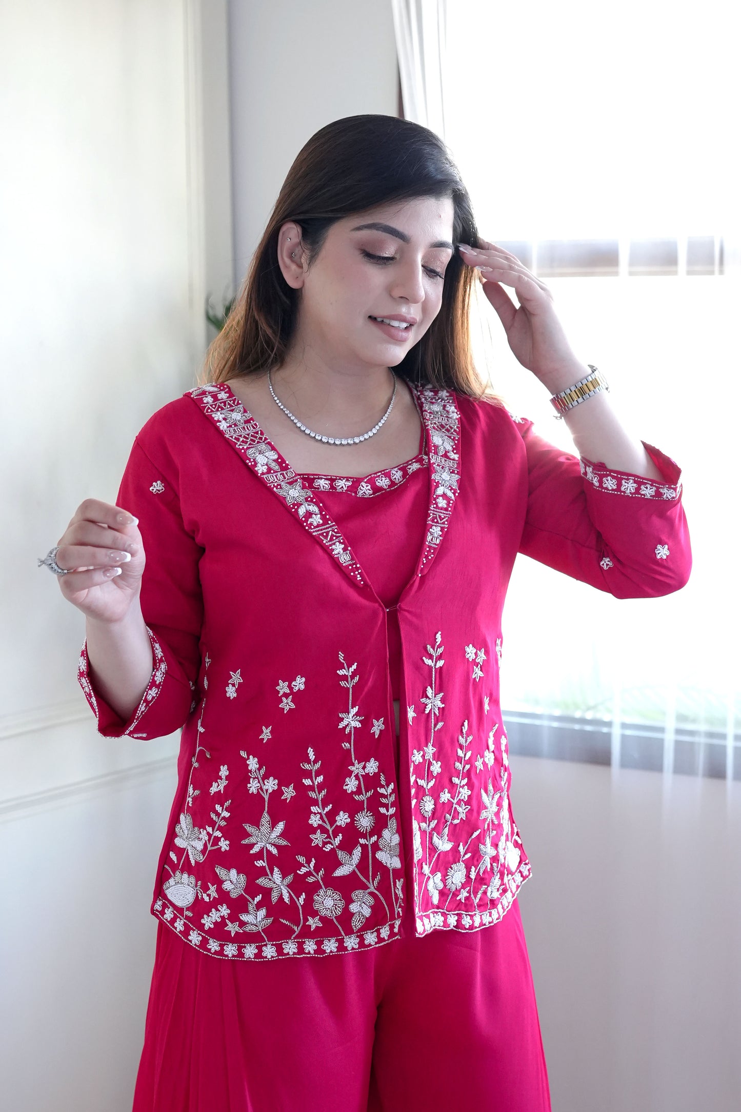 Haya Hot Pink Embroidered Garara Set