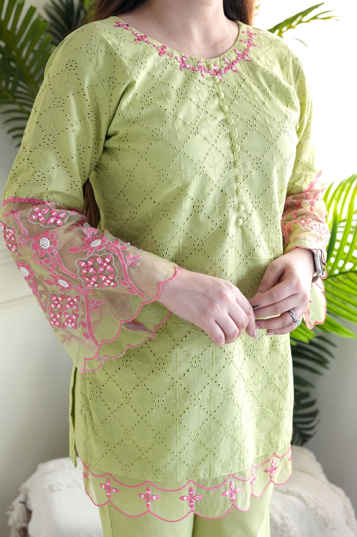 Inayat Green Schiffli Embroidered Cordset