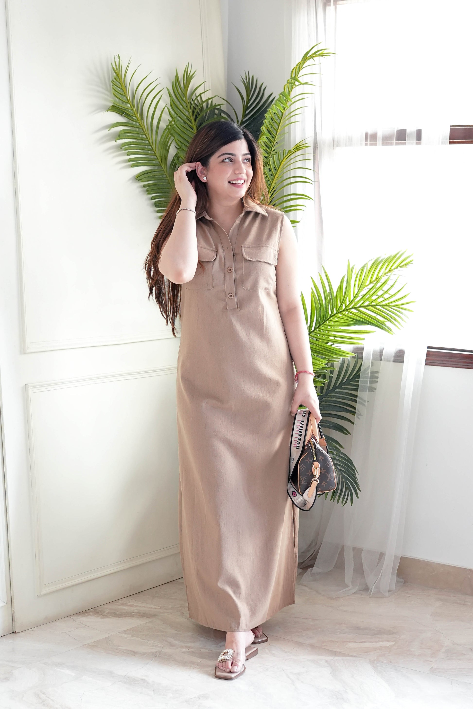 Nia Tan Long Shirt Dress