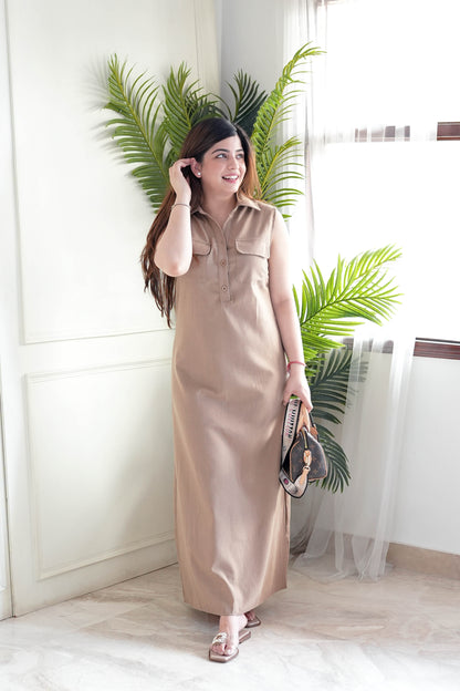 Nia Tan Long Shirt Dress