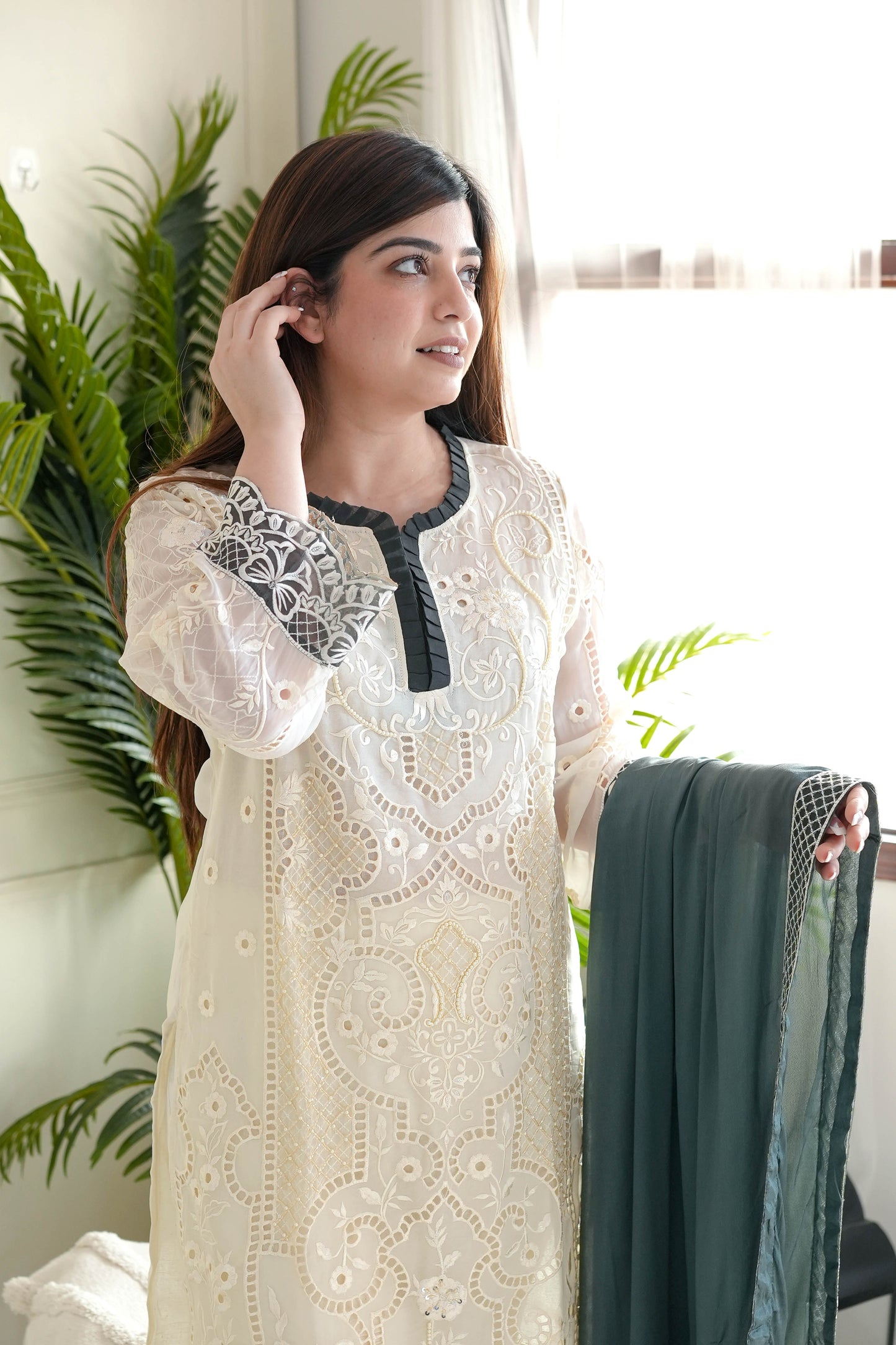 Zainab White Cutwork Suit Set