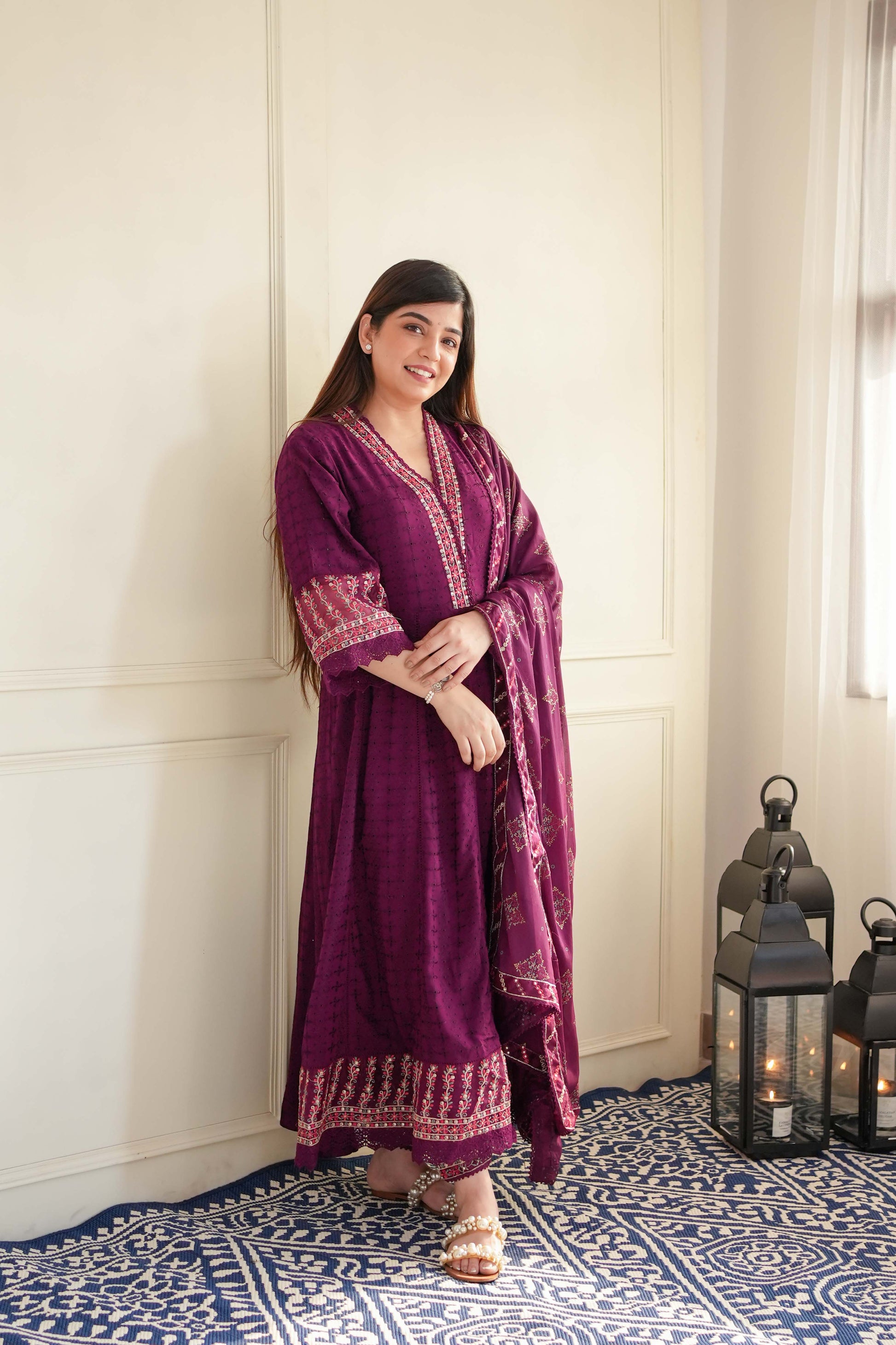 Neera Purple Voluminous Anarkali Suit Set