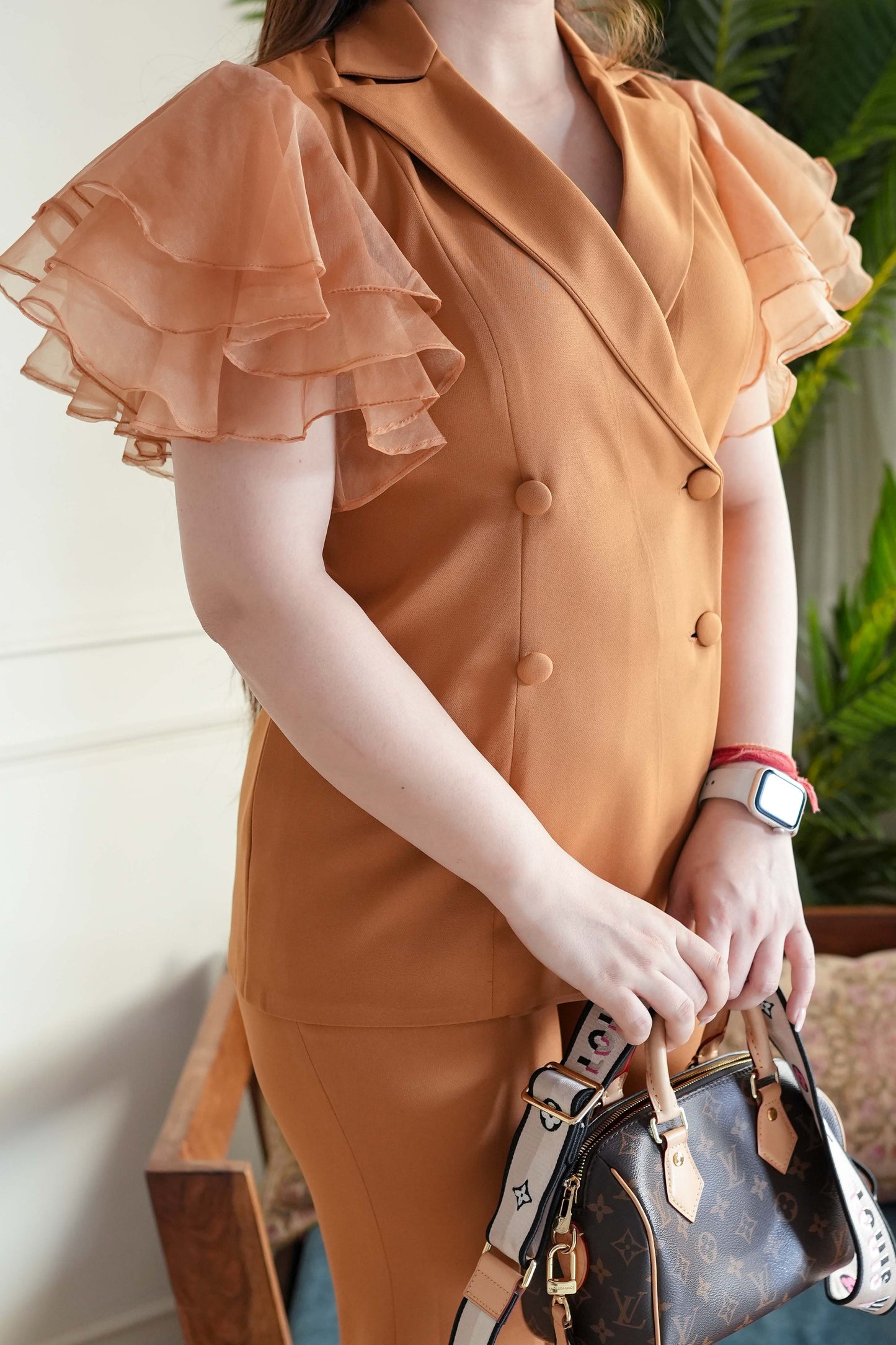 Rubeza Tan Frill Sleeves Co ord Set