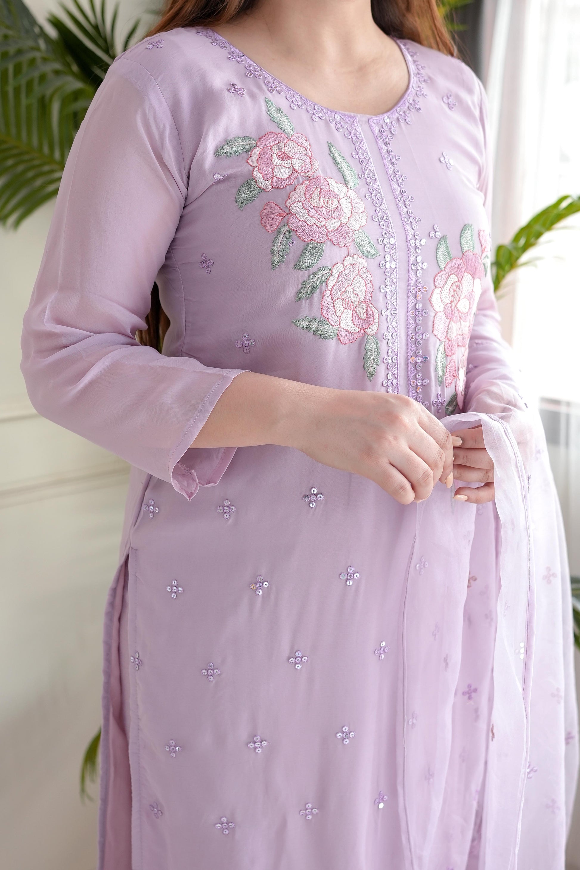 Marhum Lavender Embroidered Suit Set