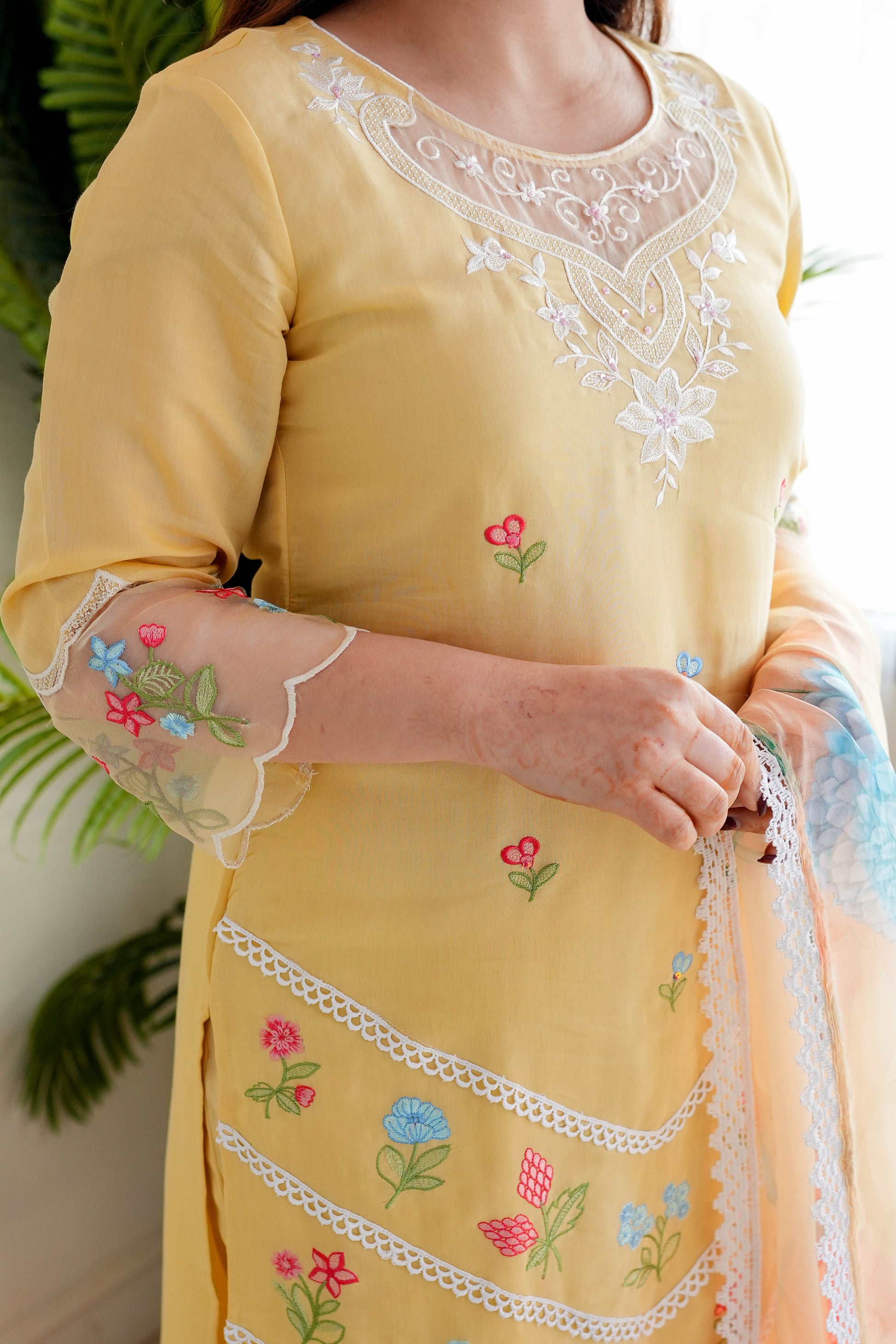 Neemra Yellow Thread Work Organza Suit