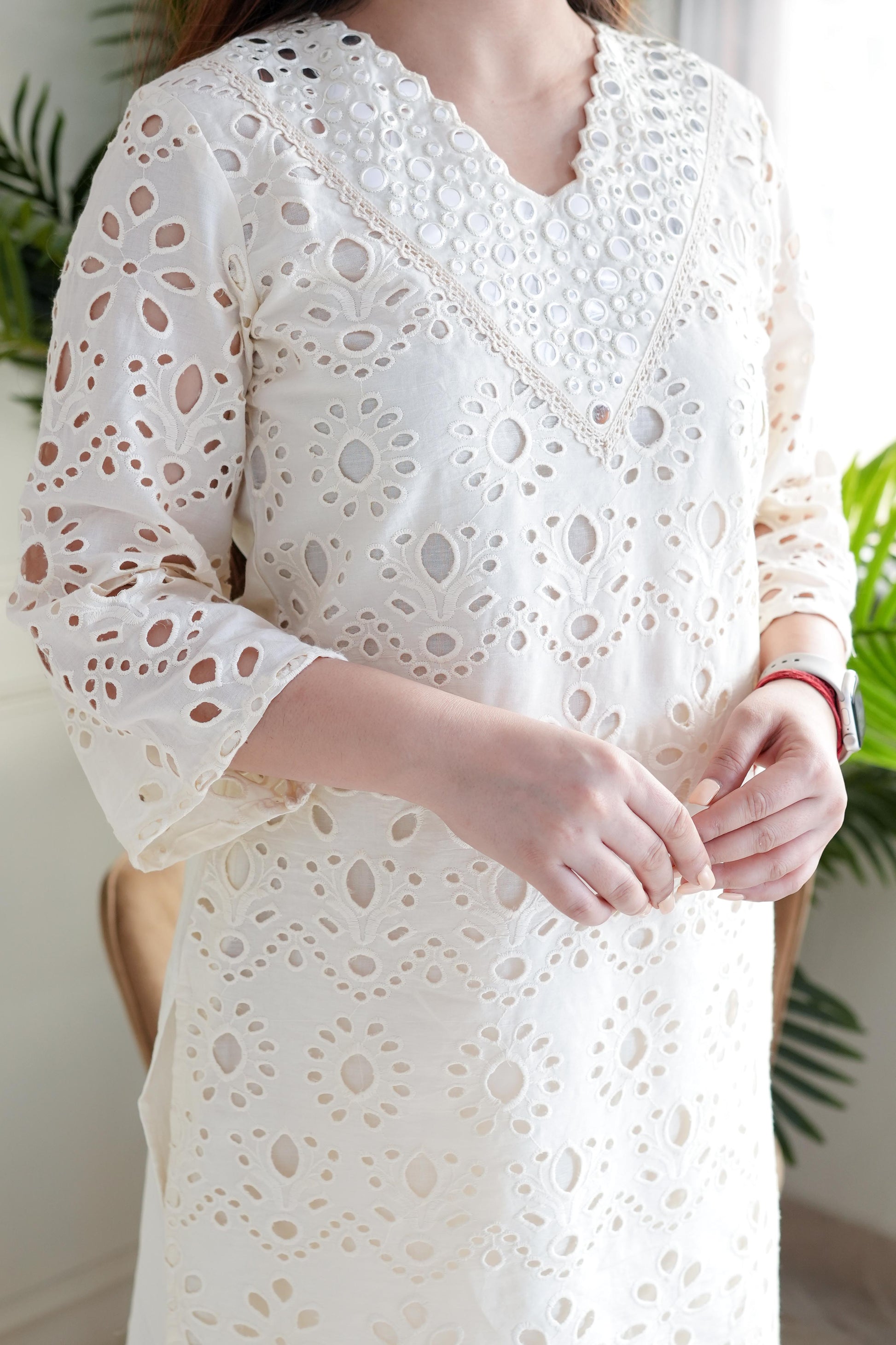 Veda White Cutwork Plazo Set