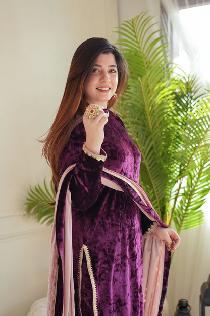 Mehera Wine Velvet Suit Set