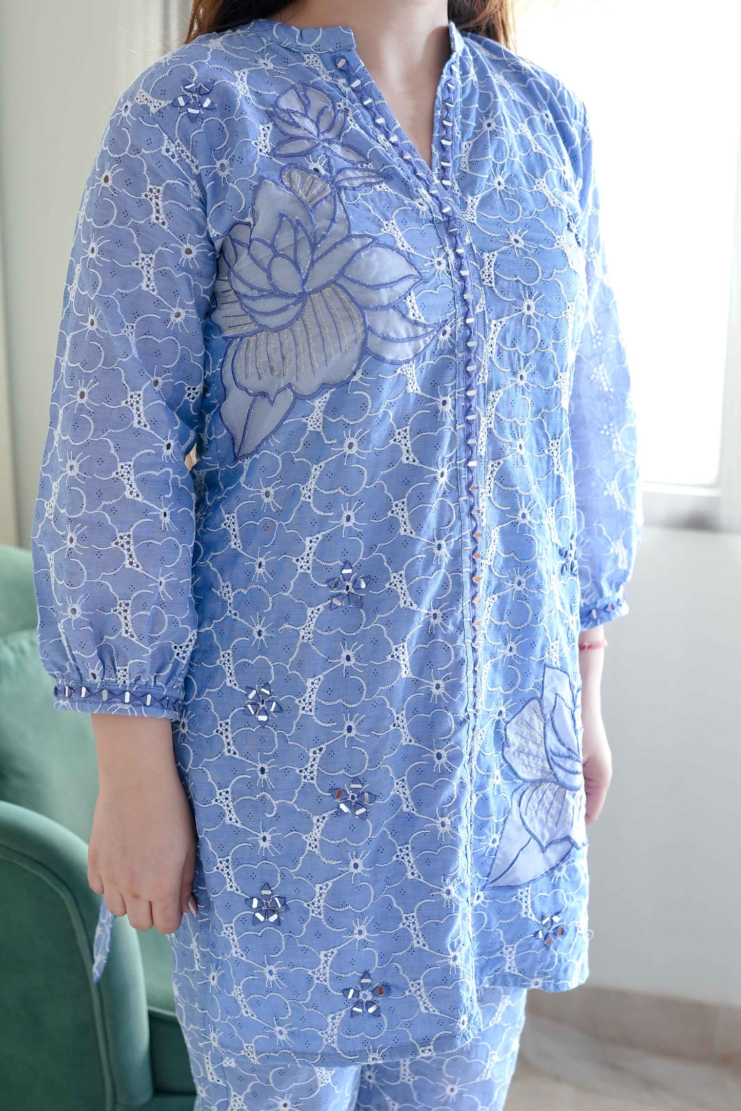 Viyaah Blue Schiffli Co ord Set