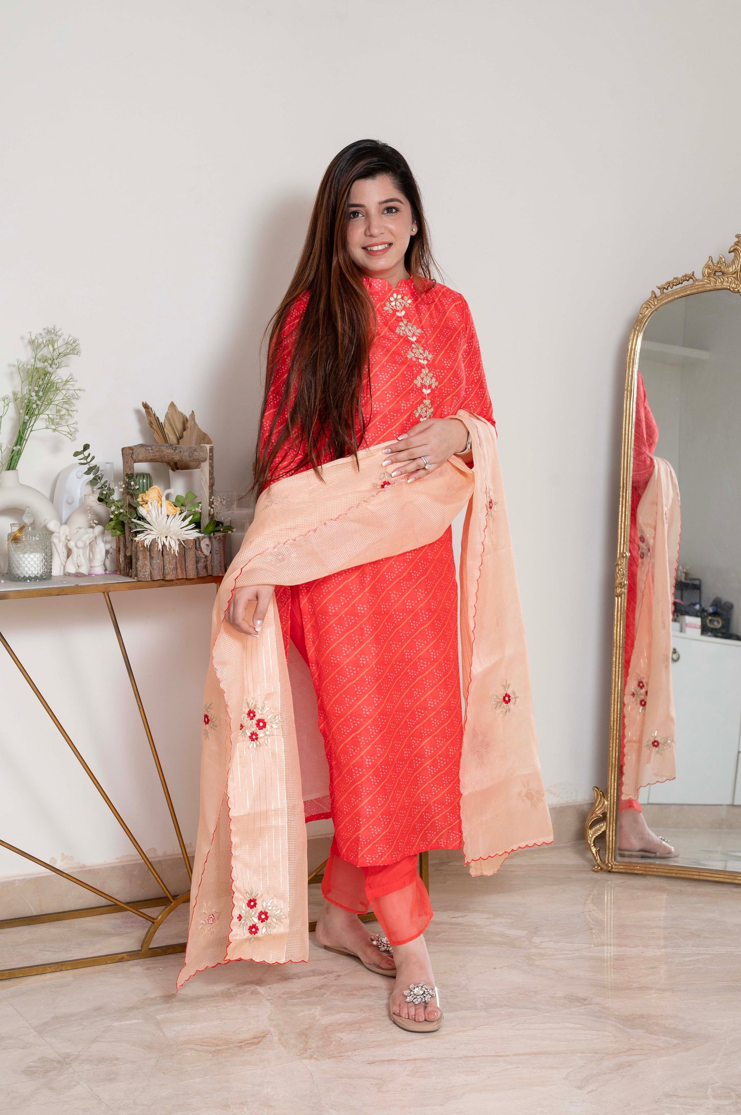 Syra Orange Bandhani Suit Set