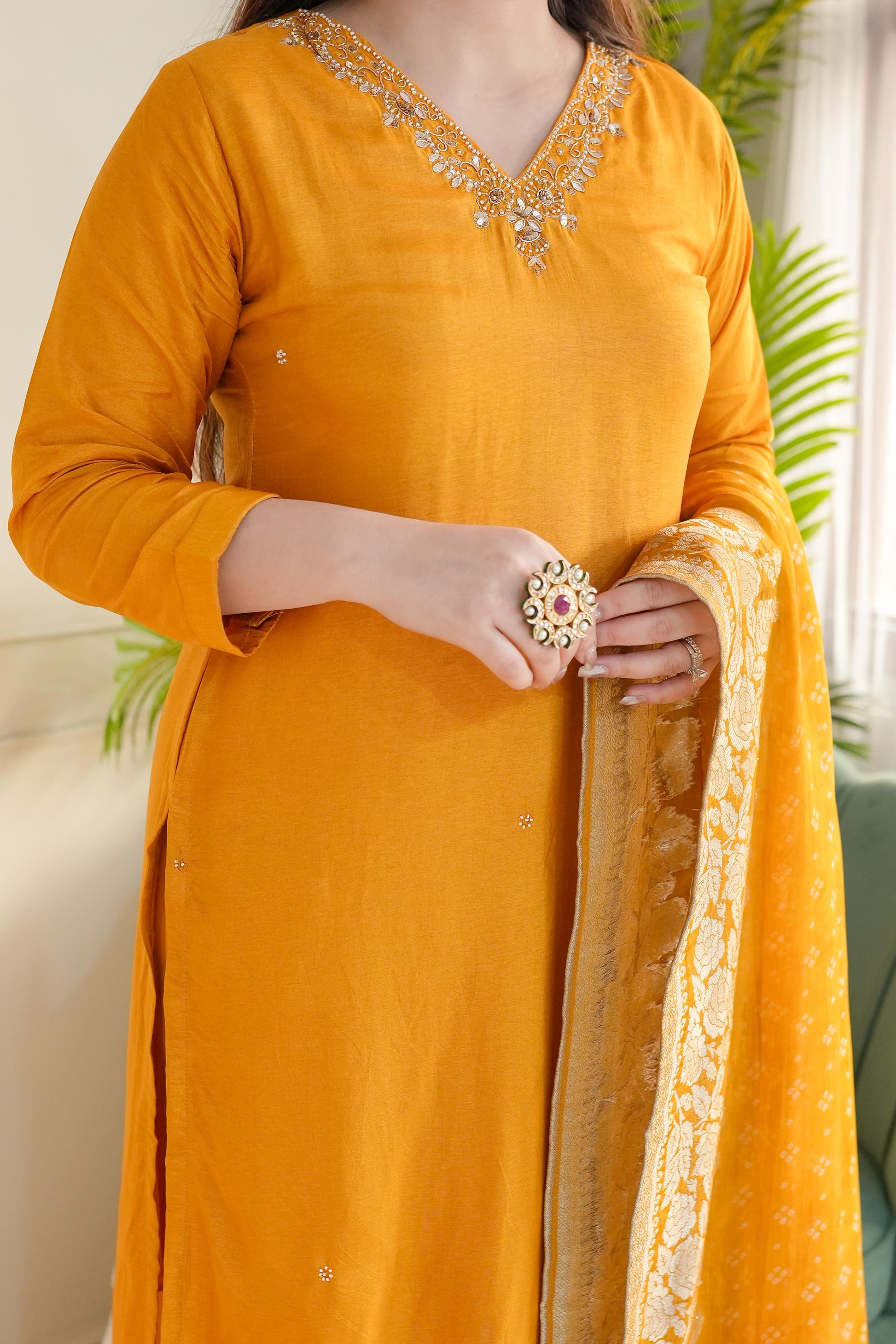 Mairah Yellow Silk Suit Set