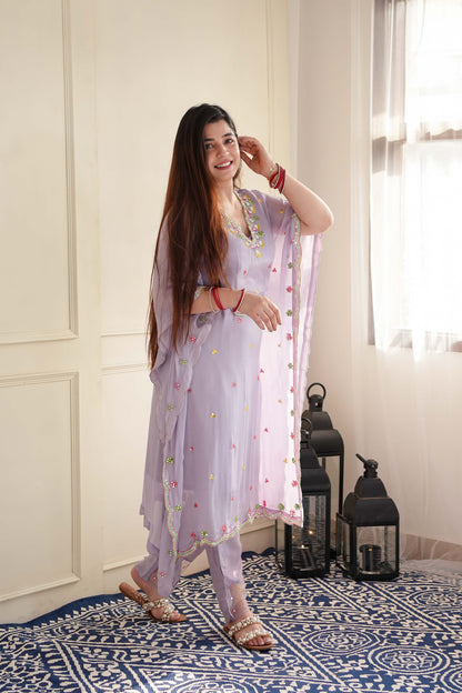 Simar Lavender Embroidered Kaftan Set