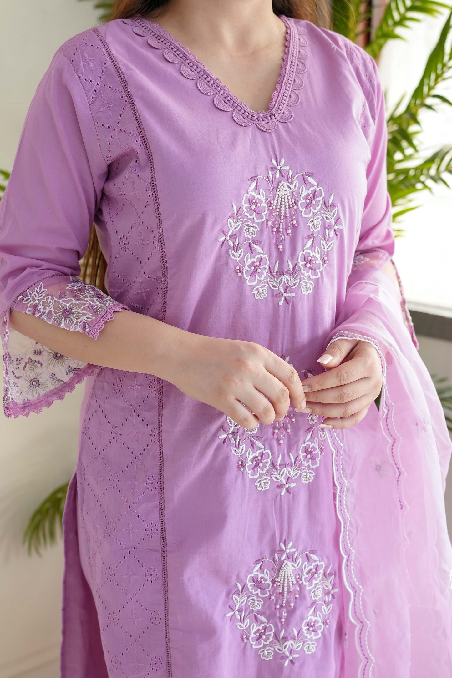 Meera Purple Embroidered Cotton Suit Set