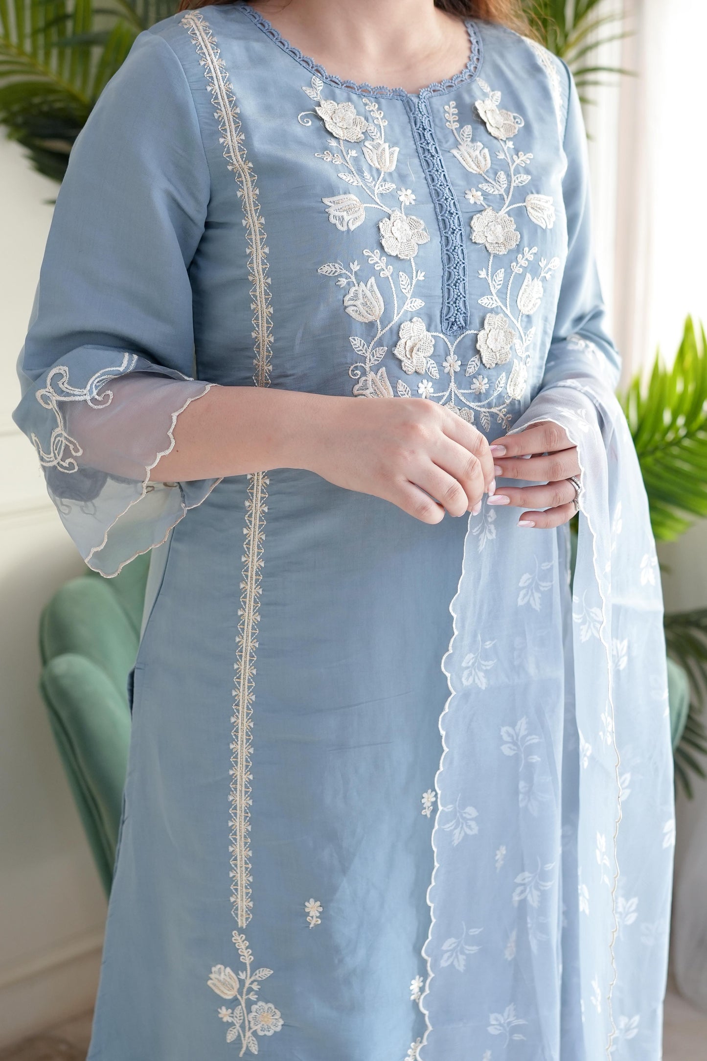 Mehran Blue Embroidered Suit Set