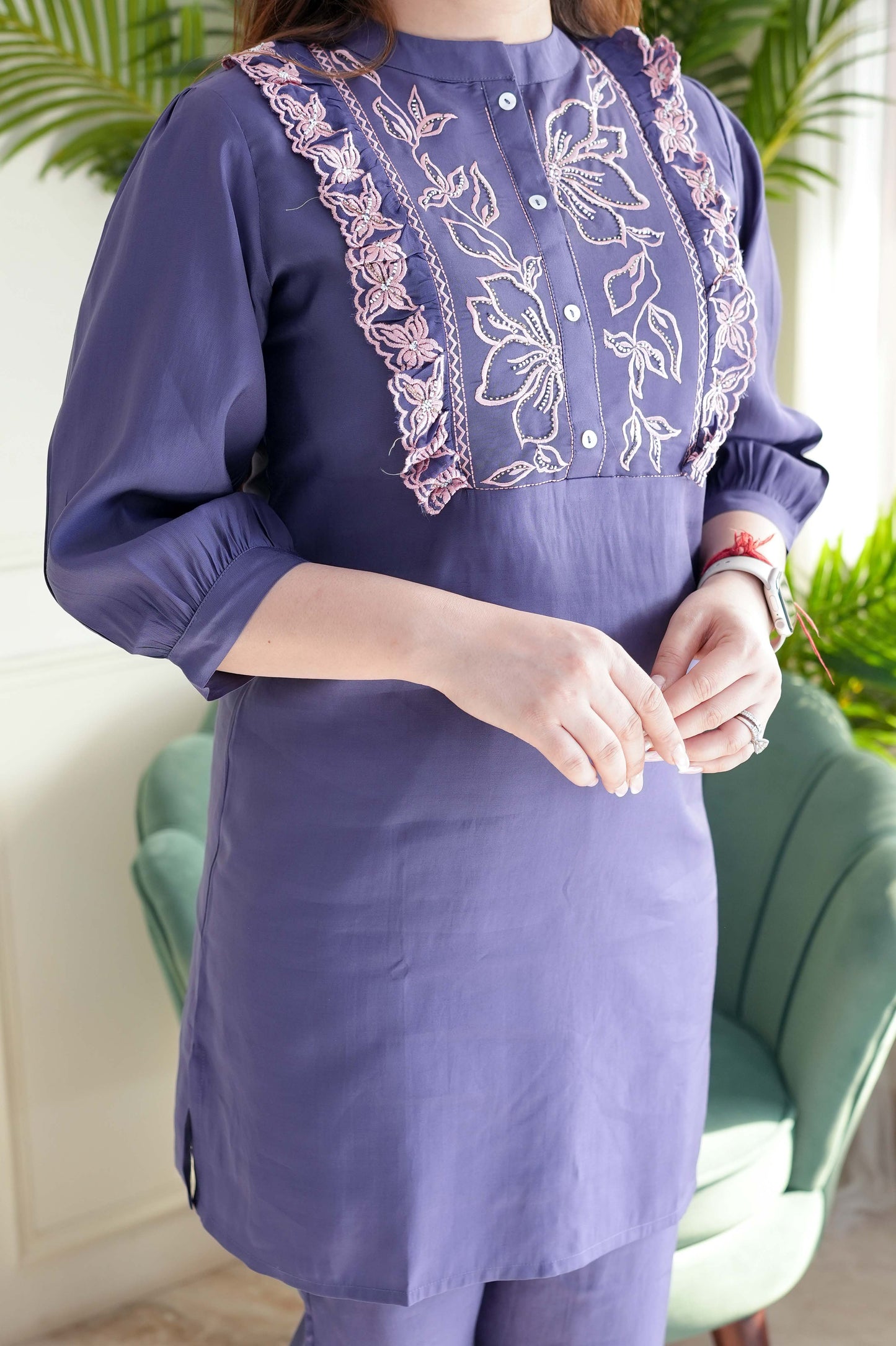 Rozana Purple Embroidered Cordset